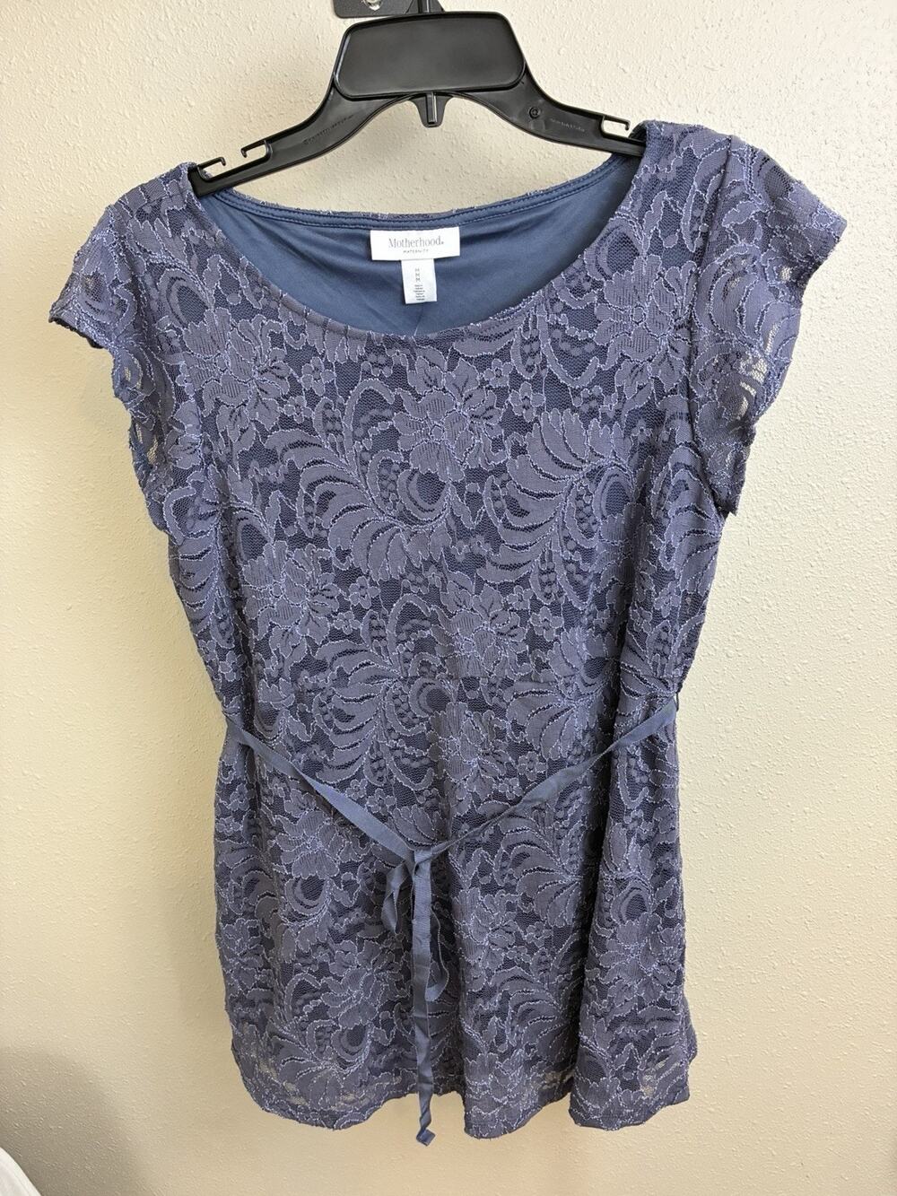 Motherhood Maternity Short Sleeve Blue Lace Top M NWT